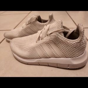 $28.98  little girl white Adidas. Size 13k. Like New. Slightly worn. no stains.